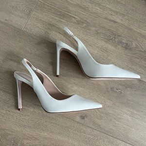 SCHUTZ White Leather Slingback Heels, Size 7.5